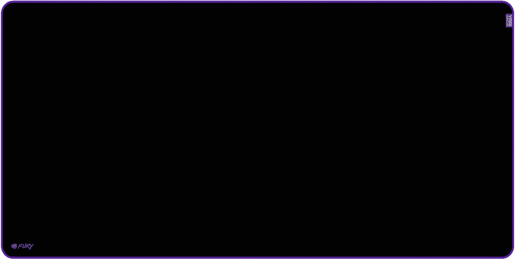 Czarna prostokątna podkładka pod mysz gamingową z fioletowymi krawędziami, logo 'FURY' na dole i 'YARI' na górze.
