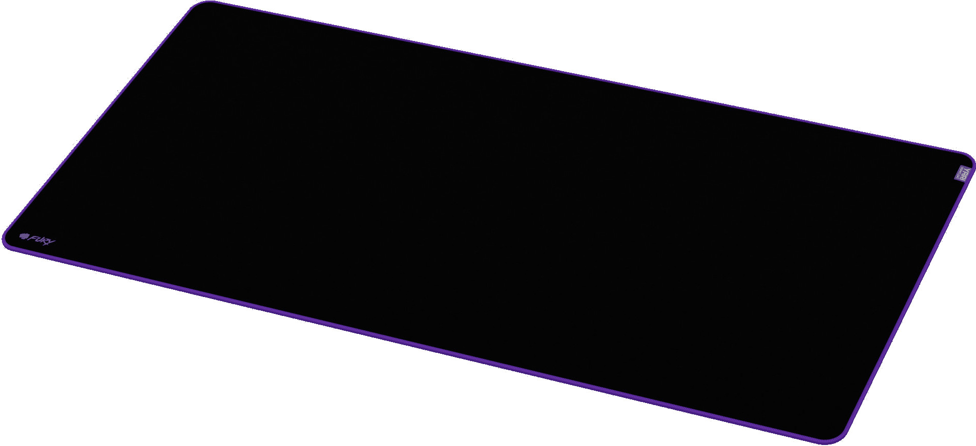 Czarna prostokątna podkładka pod mysz gamingową z fioletowymi krawędziami. Logo 'FURY' na dole po lewej, 'YARI' po prawej.