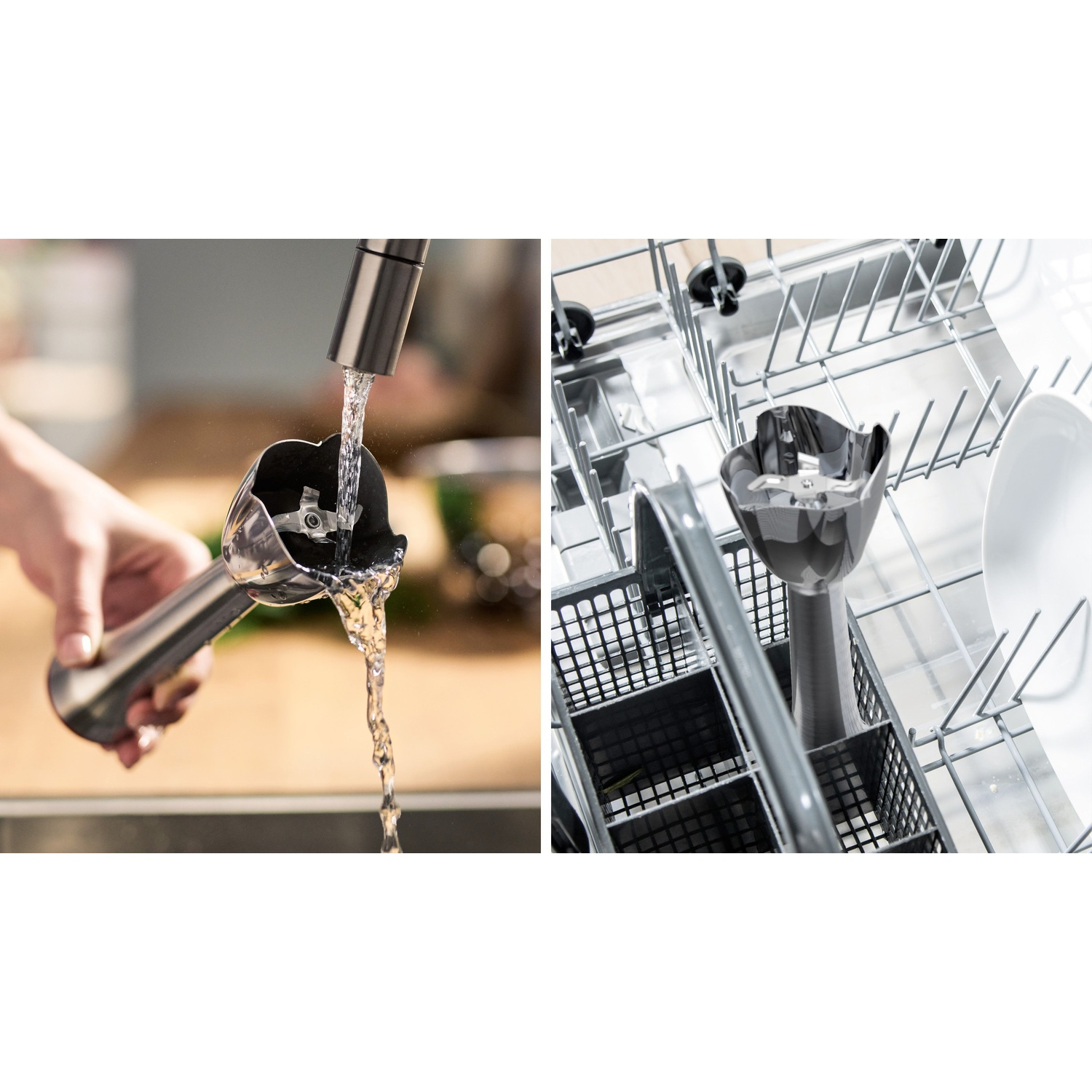 Frullatore a immersione Bosch pulito con acqua e in lavastoviglie.