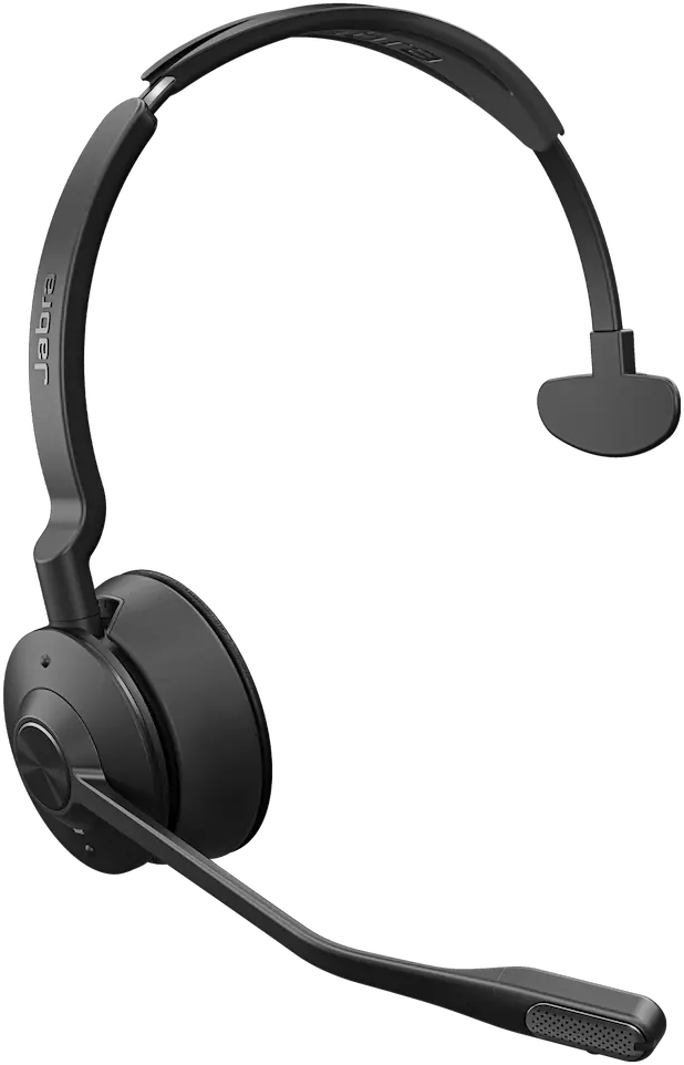 Schwarzes Jabra-Headset mit Mikrofon und gebogenem Bügel.