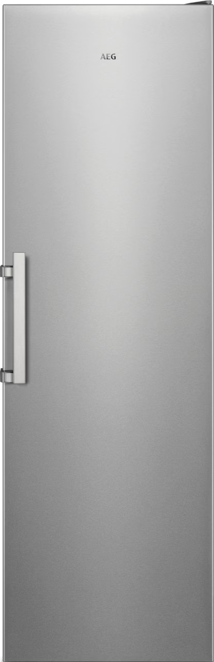 Silberner AEG-Kühlschrank, geschlossen, mit Griff.