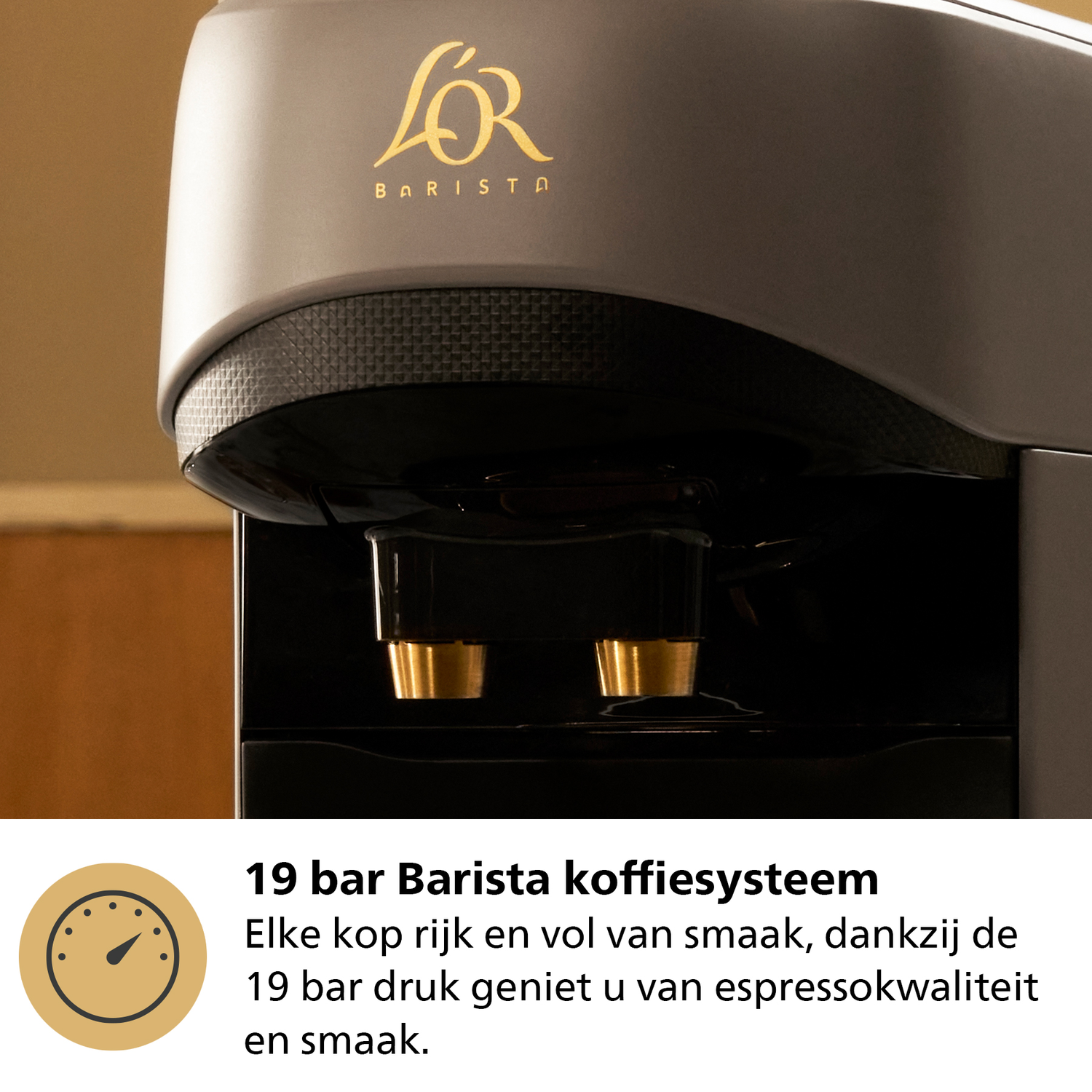 Hand placing a coffee pod into the machine.