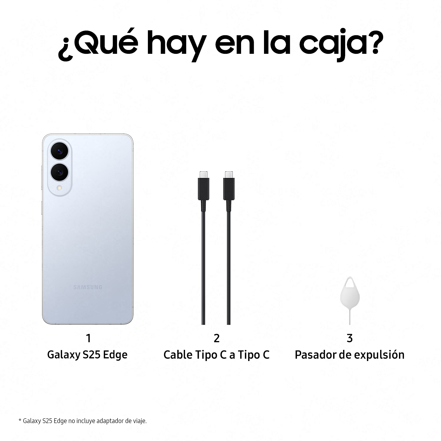 Una imagen que muestra un teléfono, un cable y un pin, etiquetados en español, sobre un fondo blanco.