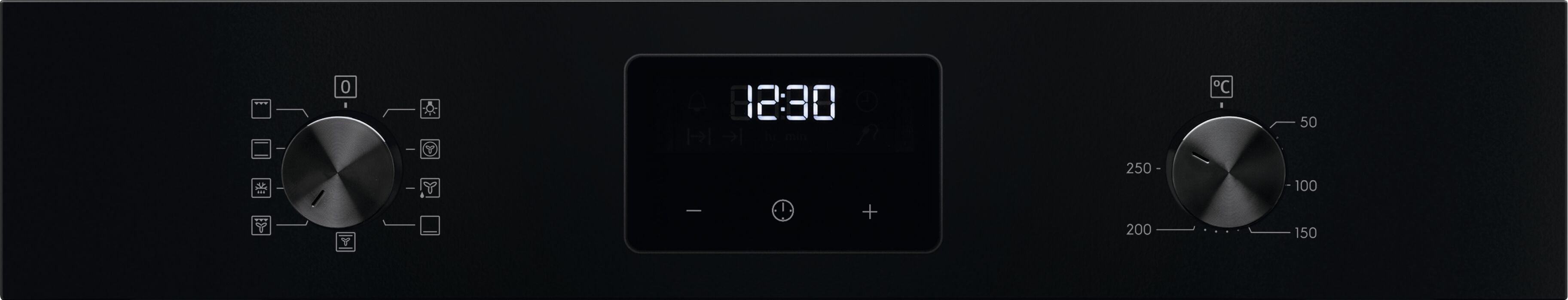 Sütő vezérlők, tárcsák és kijelző, 12:30.