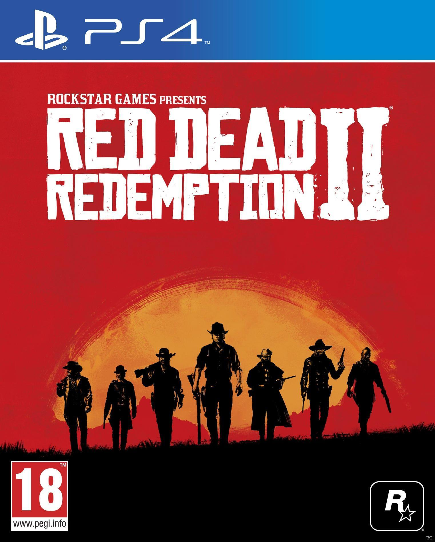 Red Dead Redemption 2 oyun kapağı. Kırmızı bir zemin üzerinde kovboylar.