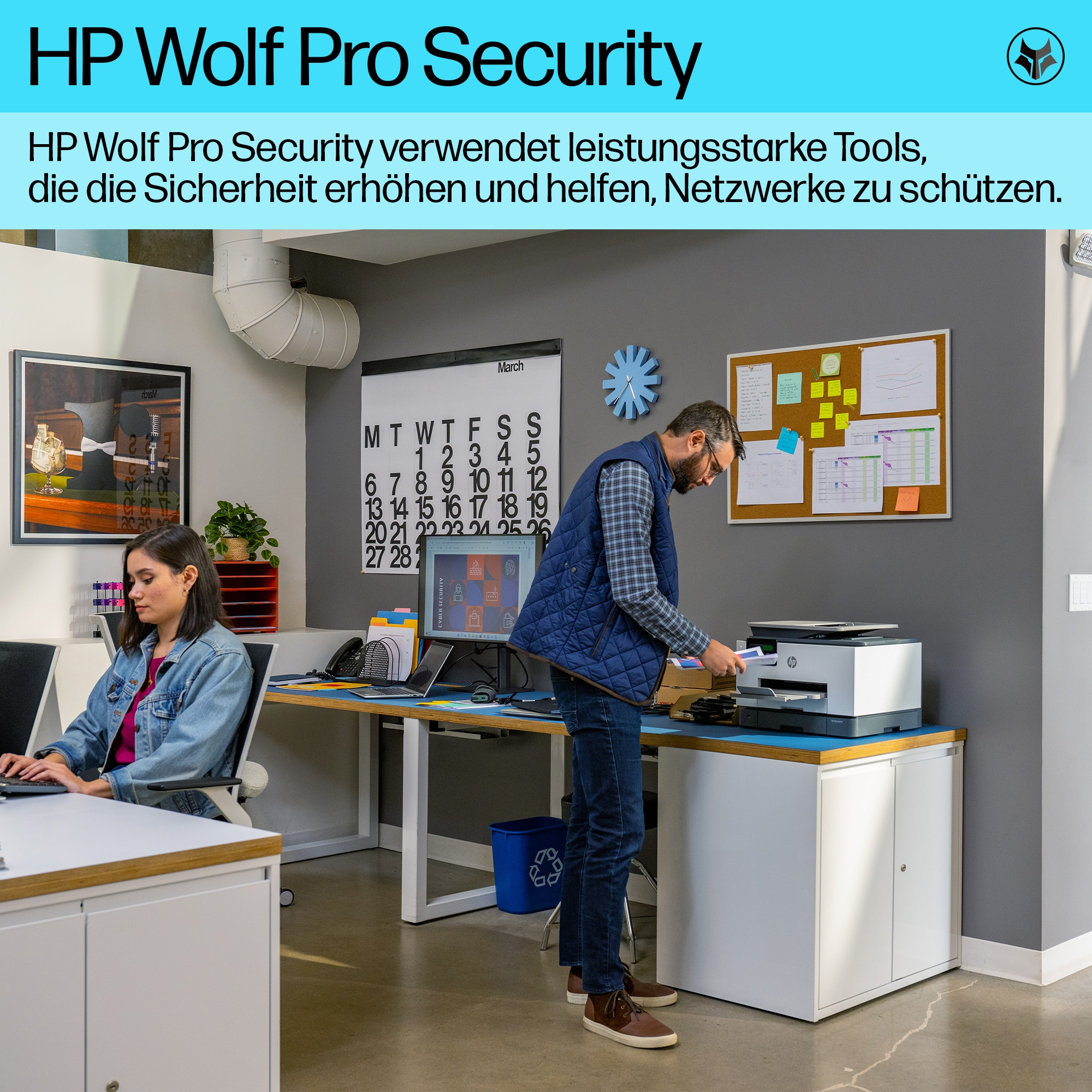 Datenblatt eines HP OfficeJet Pro Druckers mit seinen Funktionen und Spezifikationen.