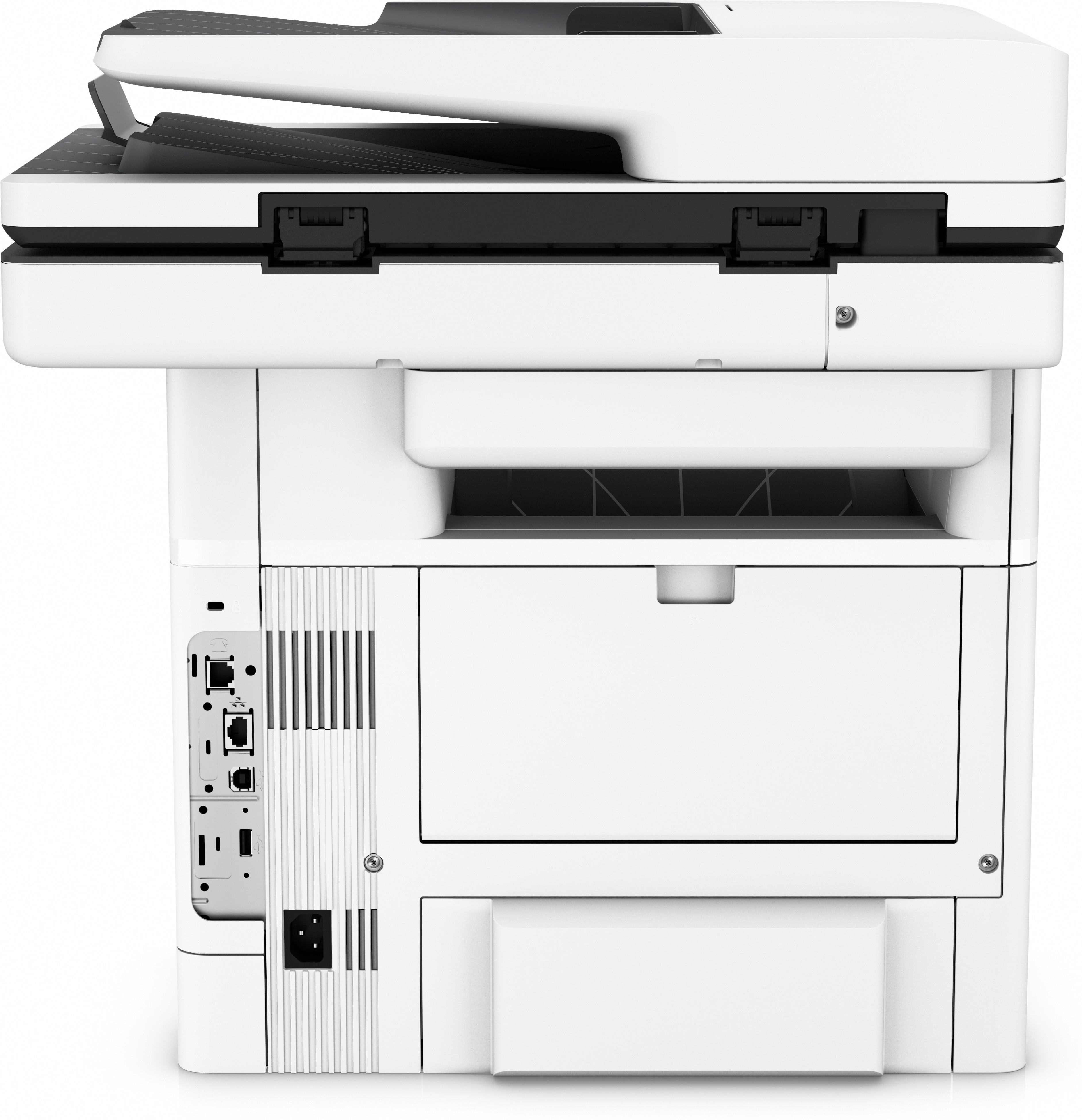 Ein weiß-schwarzer Drucker mit Touchscreen-Display.