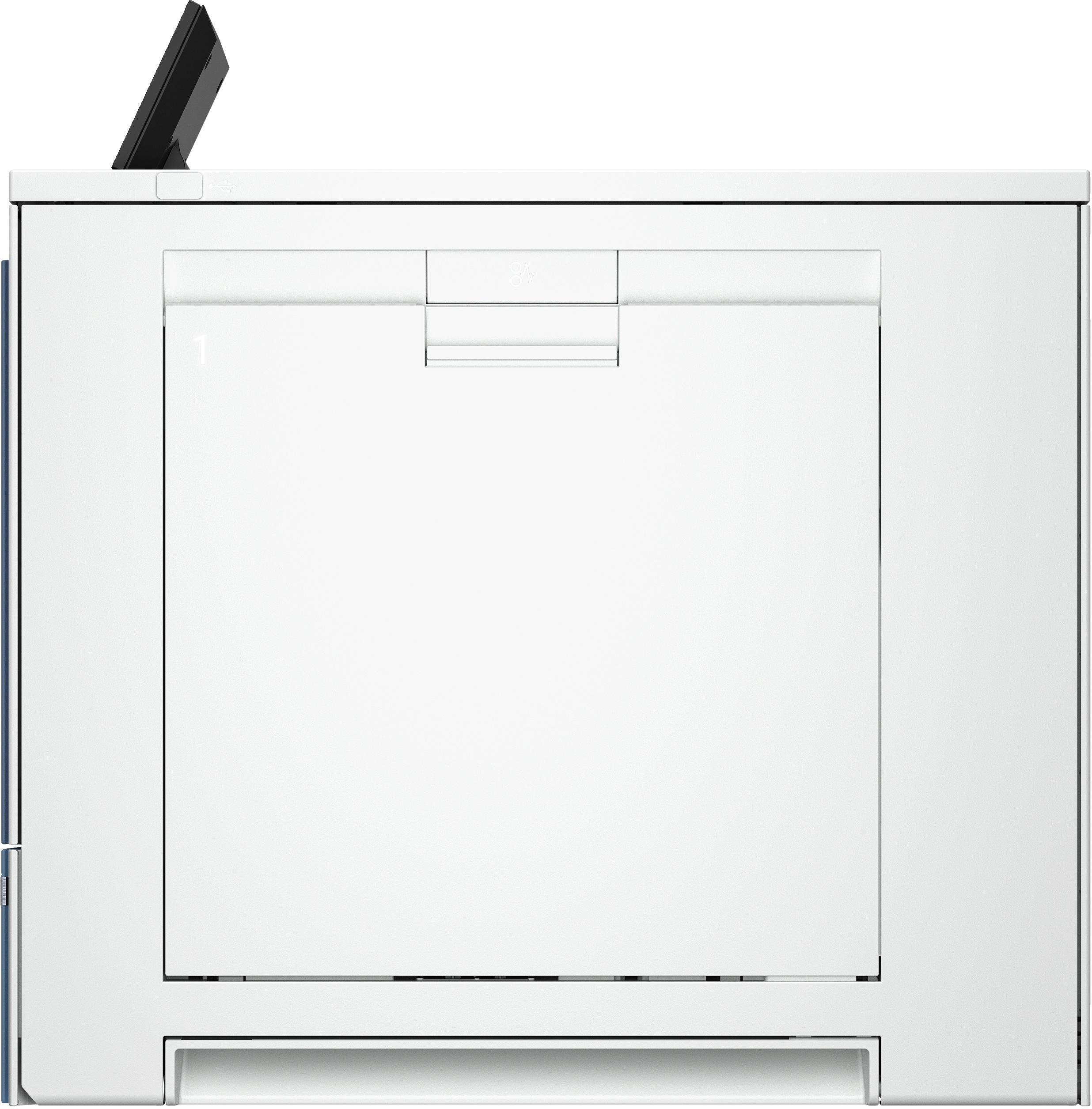 Weißer Drucker mit schwarzem Oberteil und schwarzem Bedienfeld.