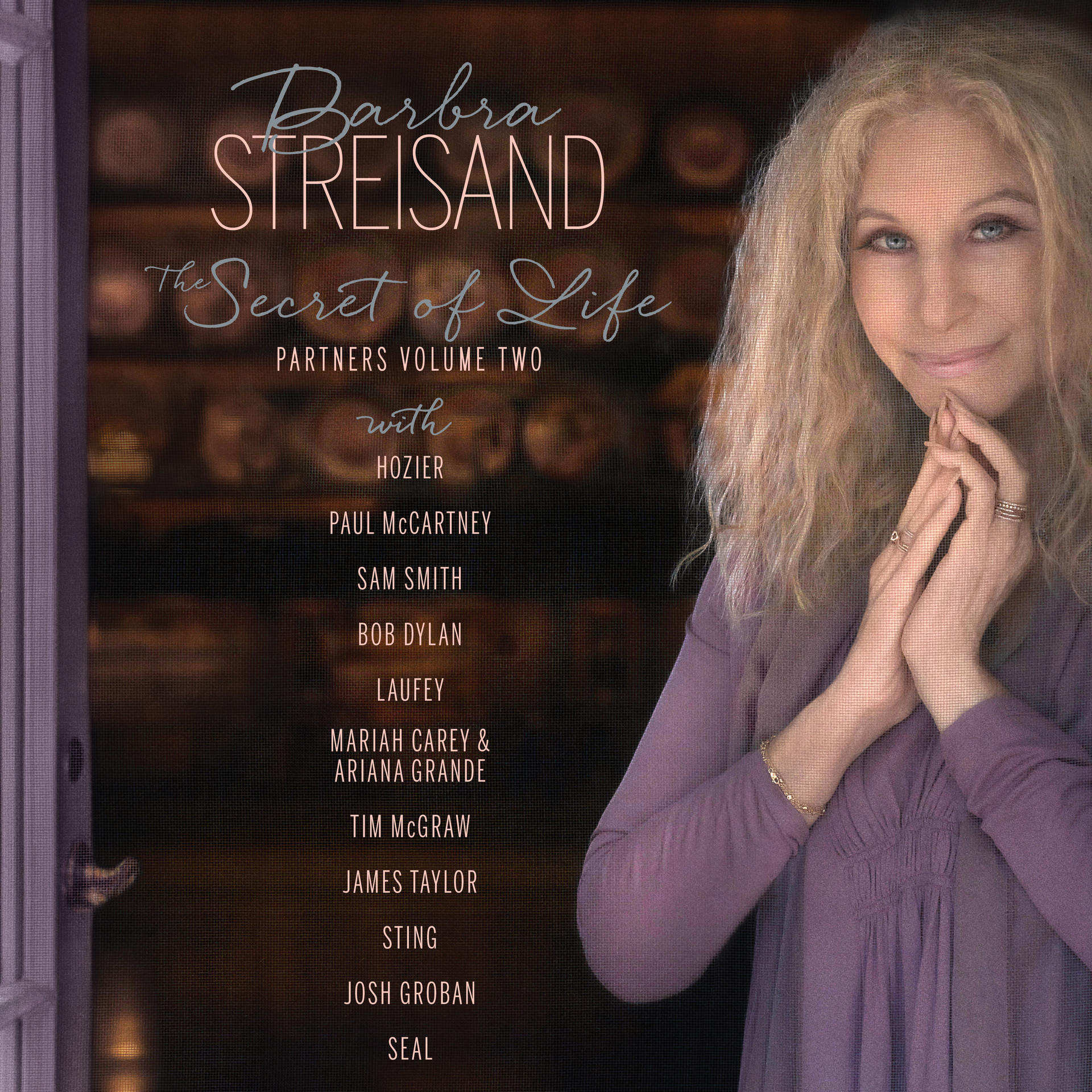 Barbra Streisand album borítója, a 'The Secret of Life' dalcímekkel és a közreműködő előadókkal.