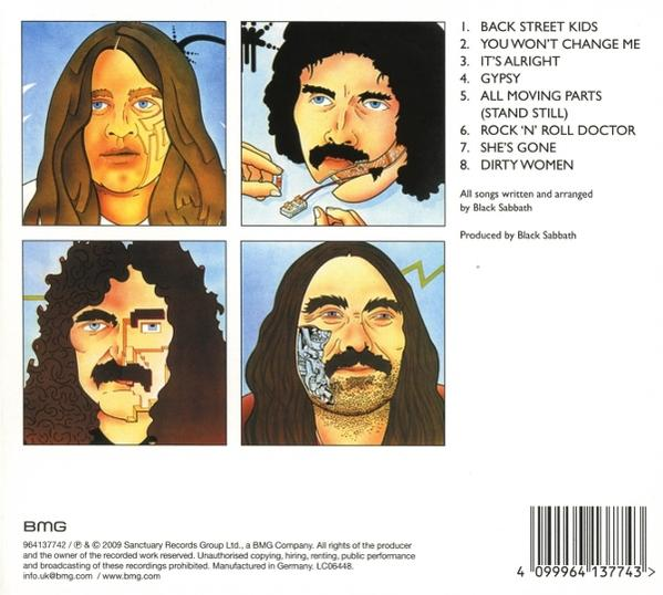 Pochette d'album : quatre photos des membres du groupe avec texte et liste des titres.