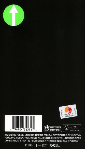 Schwarze Rückseite mit grünem Pfeil nach oben, Barcodes und Copyright/Warnhinweis.
