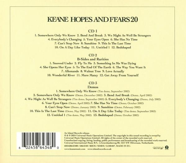 CD-Rückseite mit Keane-Album-Trackliste, einschlie ßlich CD1, CD2 und CD3, und einem Barcode.