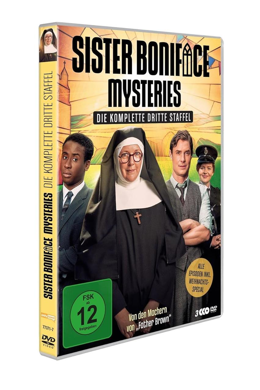 DVD-Cover von 'Sister Boniface Mysteries', mit einer Nonne und drei weiteren Personen. Deutscher Text vorhanden.