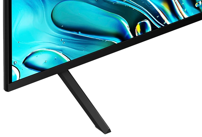 Telewizor Sony wyświetlający abstrakcyjny niebiesko-zielony wzór z bąbelkami na ekranie.