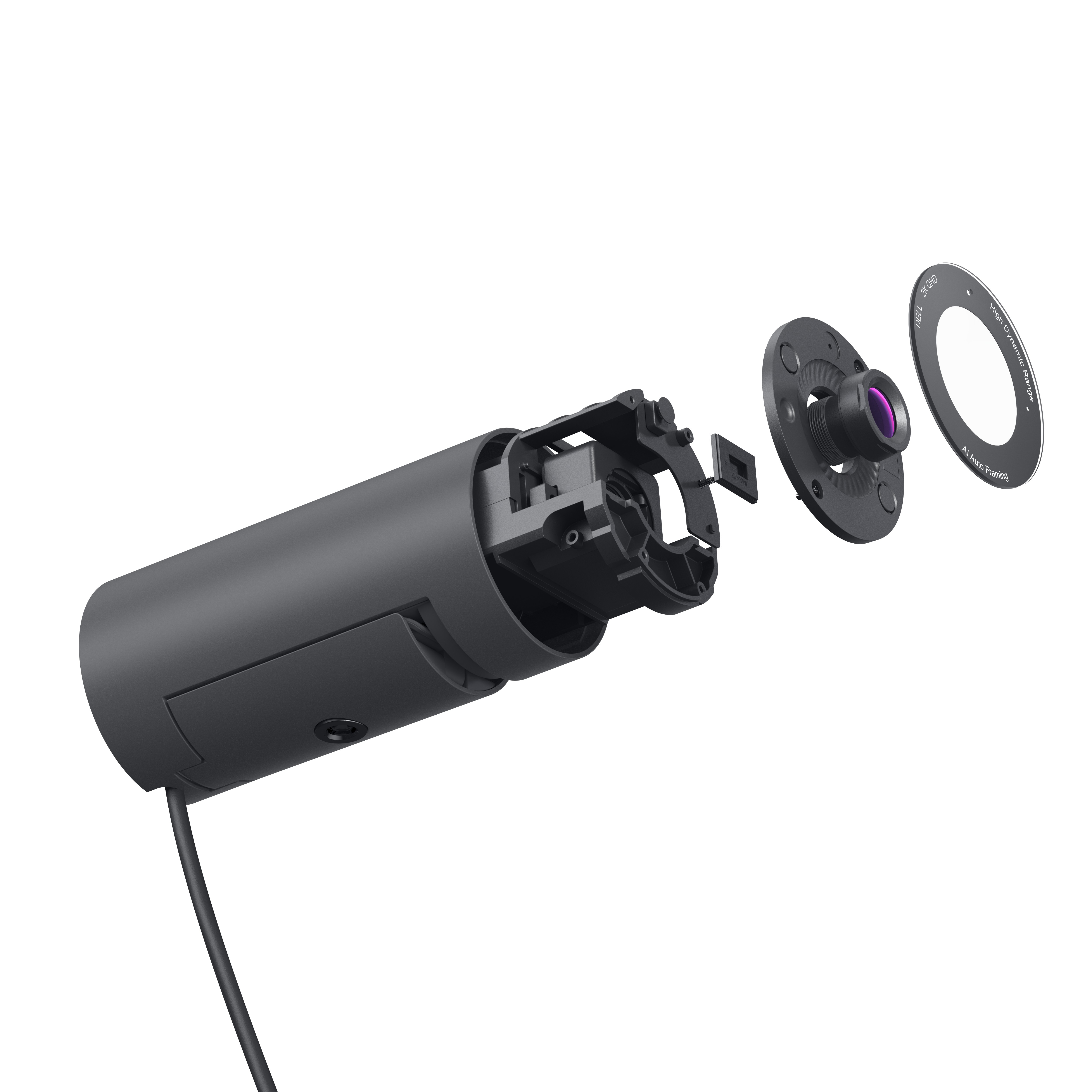 Dell-Webcam. Zerlegt, zeigt interne Komponenten.