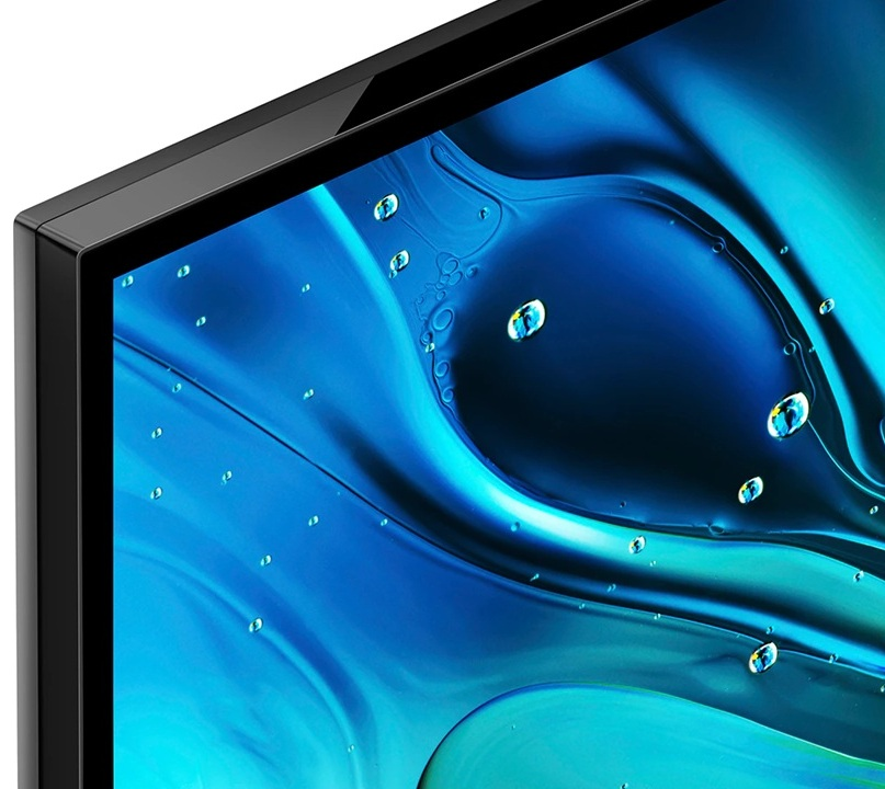 Zbliżenie ekranu telewizora z wyświetlaczem wodnym, odcienie niebieskiego, bąbelki.