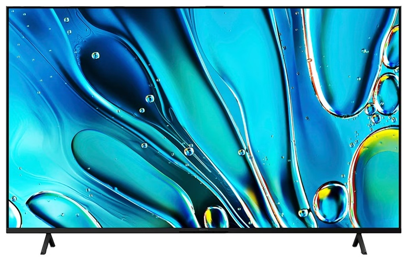 Telewizor Sony z wyświetlaczem wodnym, odcienie niebieskiego i turkusu, wiele bąbelków.