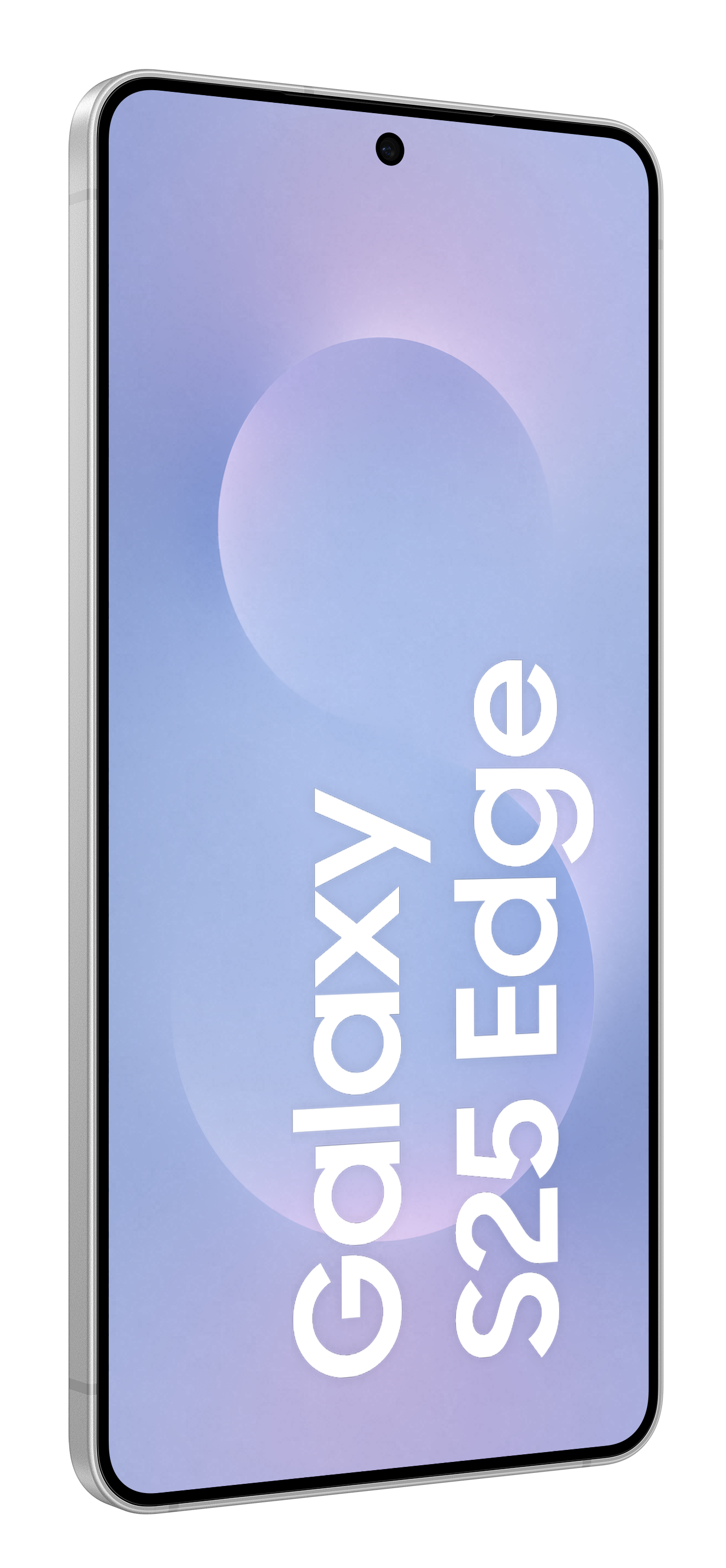 Niebieski telefon Samsung Galaxy S25 Edge, widok z przodu pod kątem.