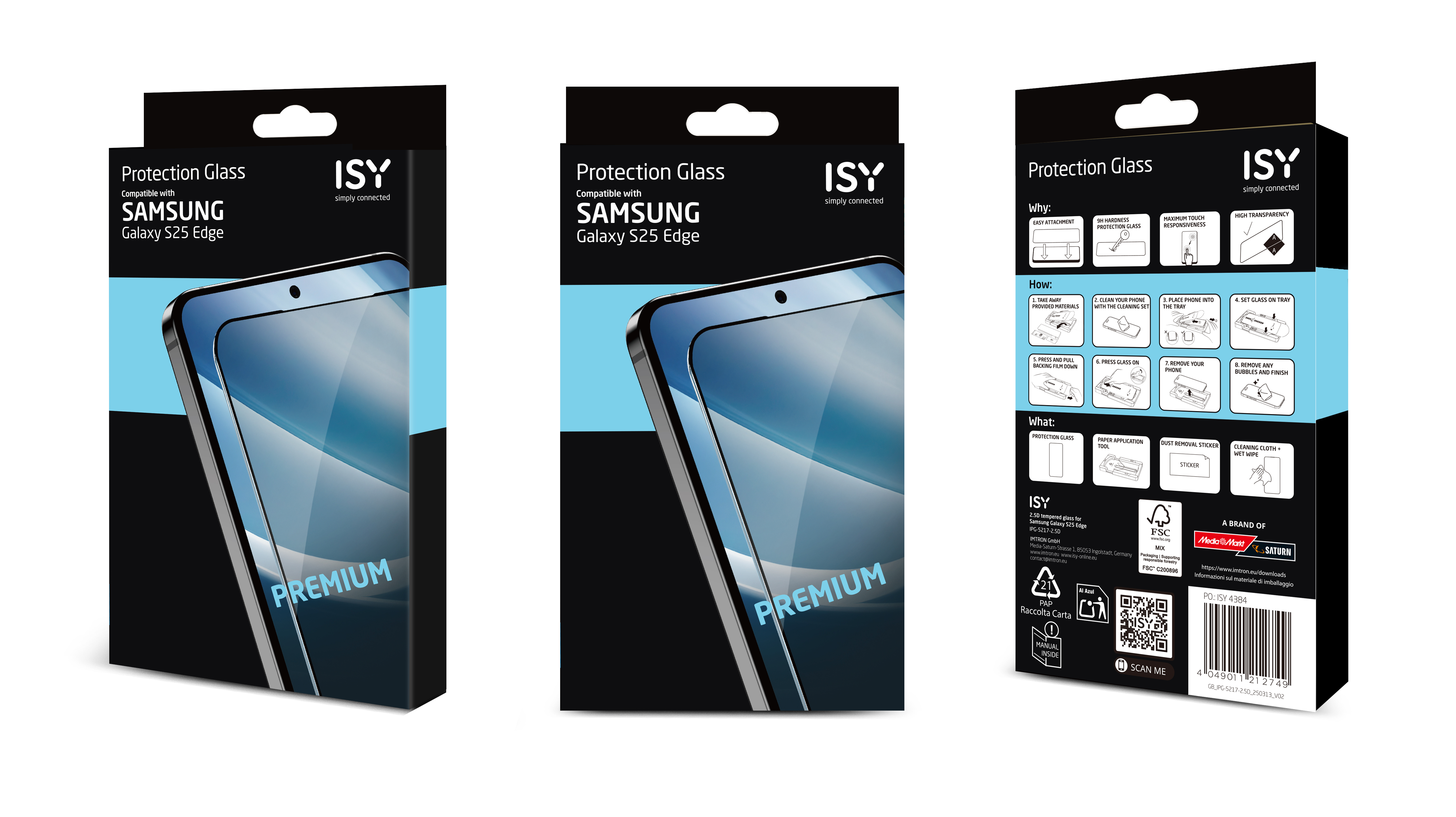 Verpackung des Displayschutzes mit Markenlogo und Telefonbild.