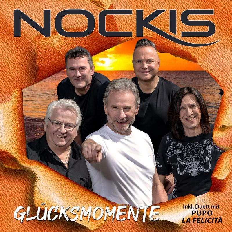Albumcover von Nockis, fünf Männer. Text: Glücksmomente. Ein Ausschnitteffekt.