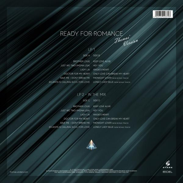 Rückseite des Albums "Ready for Romance" mit Trackliste und Logos.