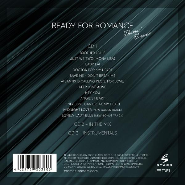 Titelliste für das Album "Ready for Romance", einschließlich CD1, CD2 und CD3 mit verschiedenen Songtiteln.