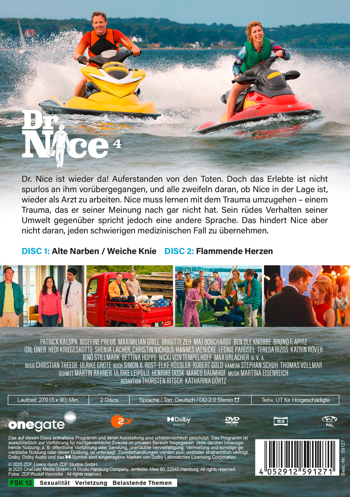 Rückseite einer DVD-Hülle. Personen auf Jetskis. Deutscher Text. Rating-Aufkleber.