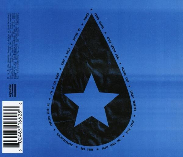 Albumcover mit einer tropfenförmigen Form mit einem Stern darin. Blauer Hintergrund.