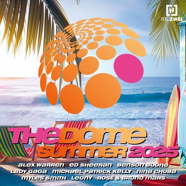 Albumcover: Strandszene mit orangen Formen. Text: The Dome, Sommer 2025.