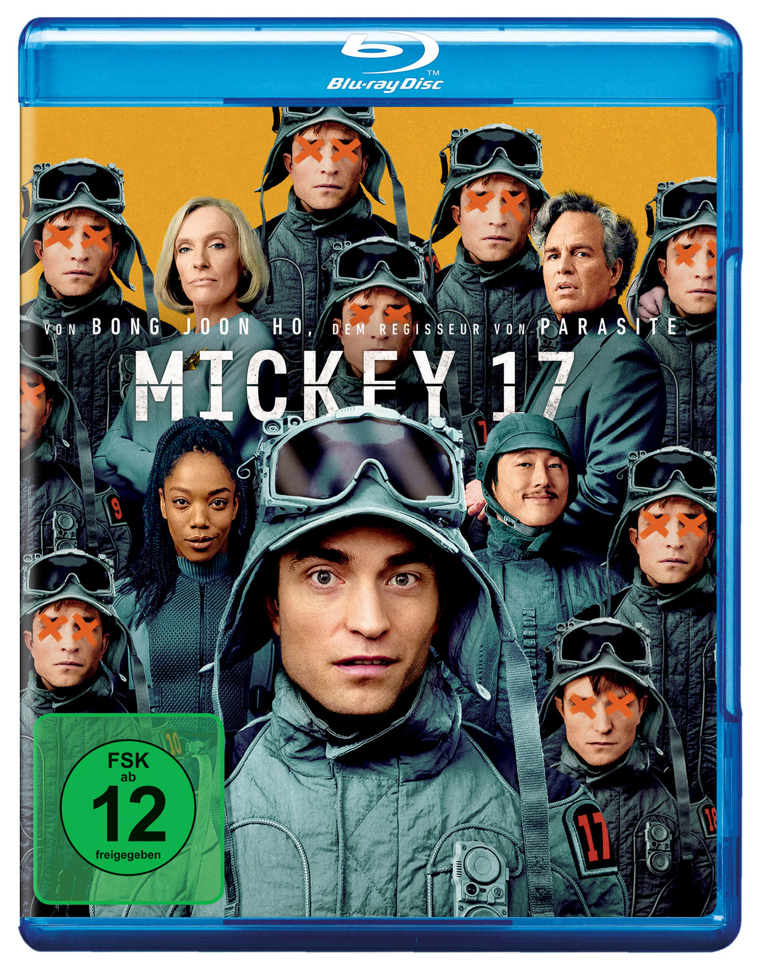 Blu-ray-Cover: Personengruppe mit orangen Markierungen, Titel.