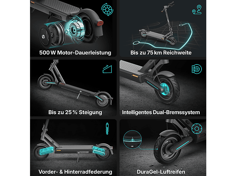 ODYS ULTRON i75 E-Scooter (10 Zoll, Anthrazit/Schwarz )