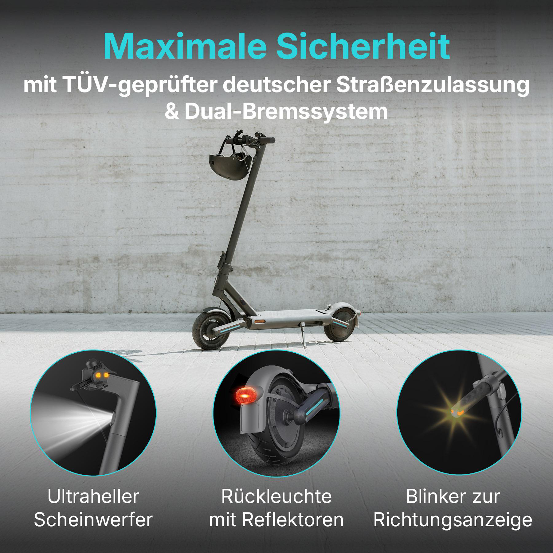 Eine Grafik zeigt Details eines Elektrorollers.