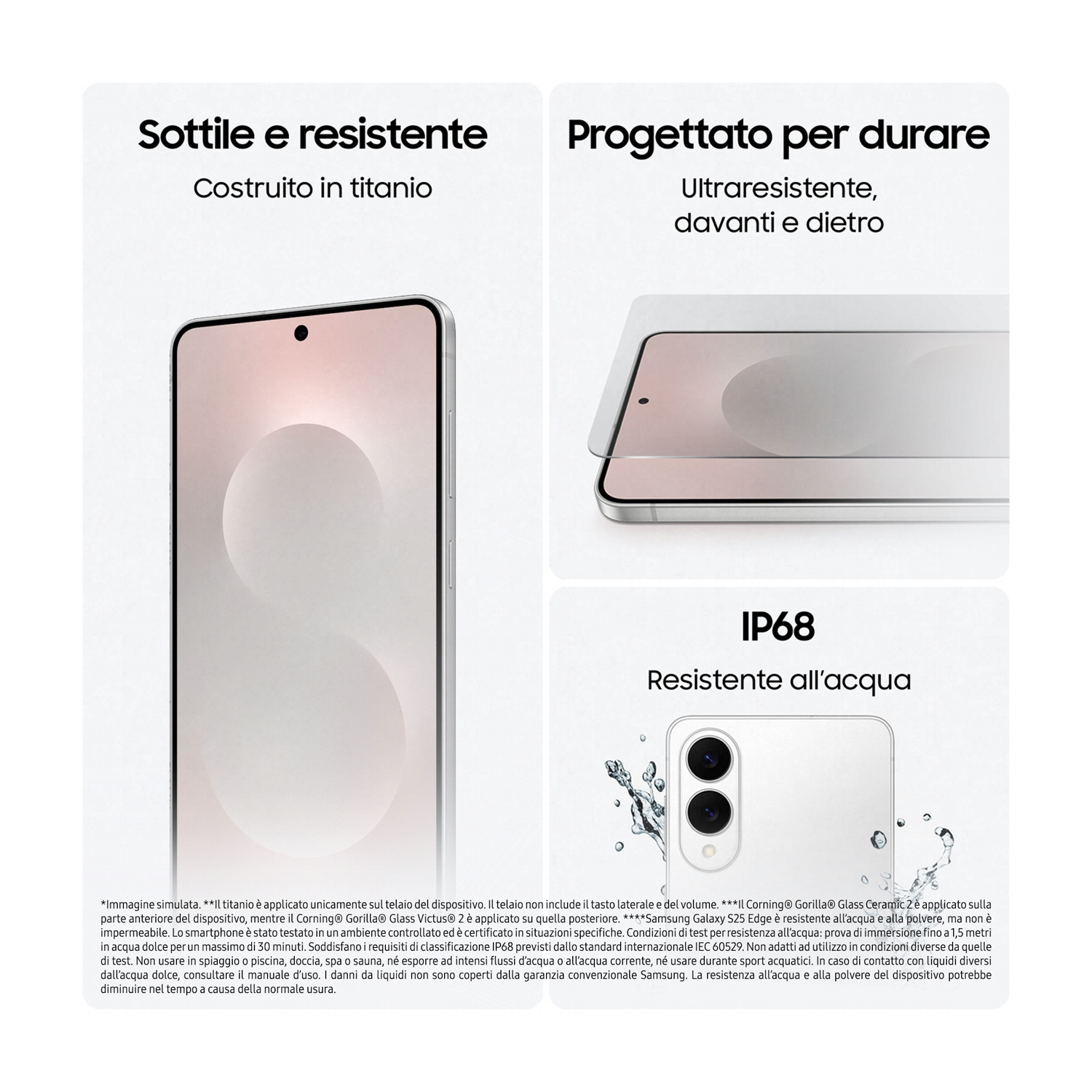 Caratteristiche del telefono: Titanio incorporato, resistente all'acqua e durevole. Il telefono è bianco. Il telefono è IP68.