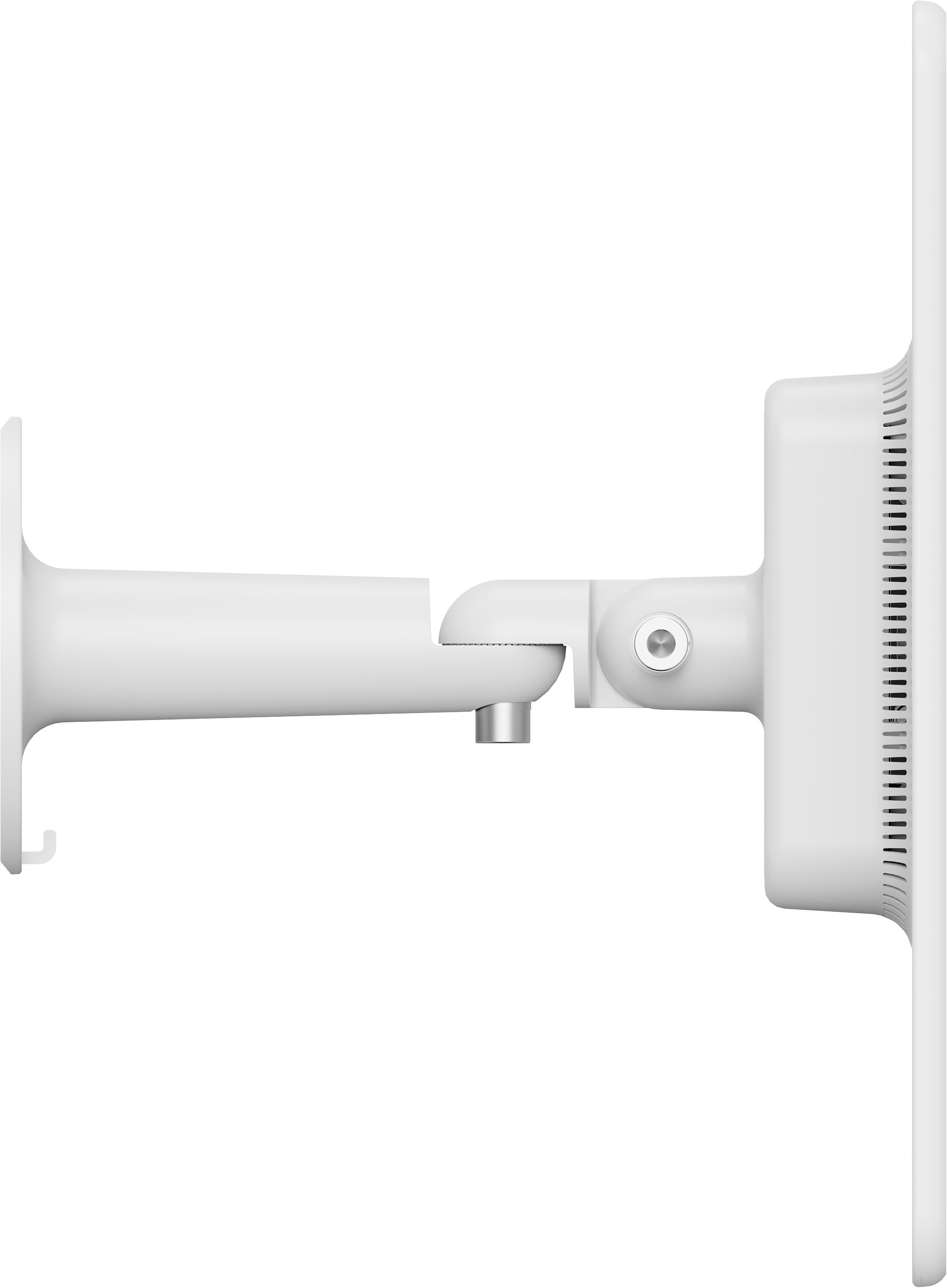 Weiße Gerätehalterung mit verstellbarem Arm und Basis.