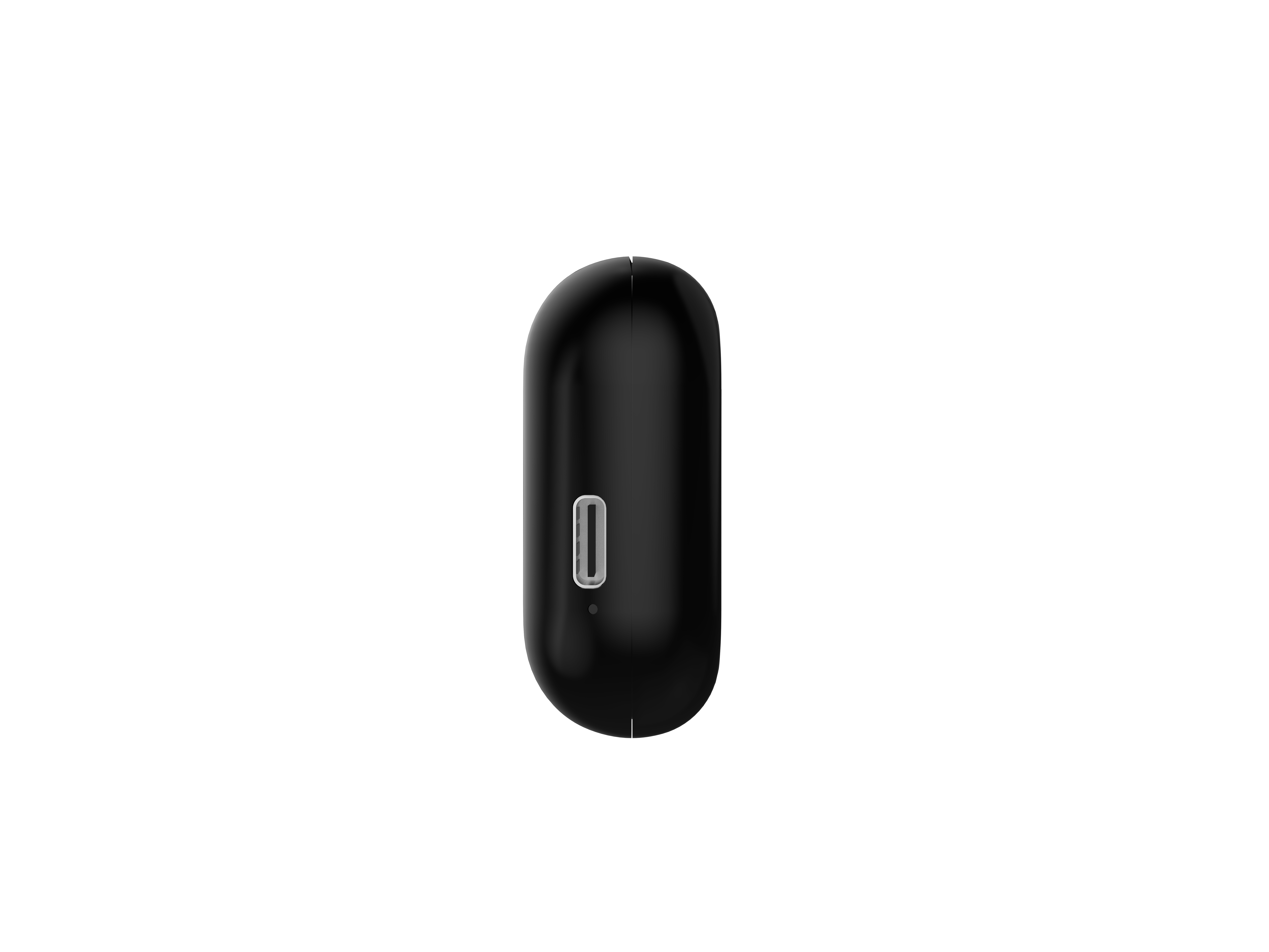 Schwarzes Ladecase mit Seitenansicht, das einen USB-Anschluss zeigt.
