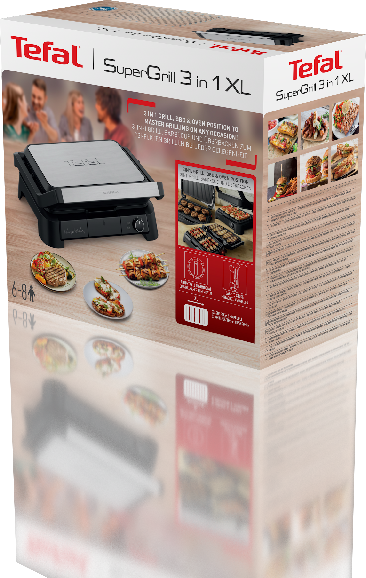 Tefal SuperGrill 3 az 1-ben XL doboz grill és ételek képeivel.