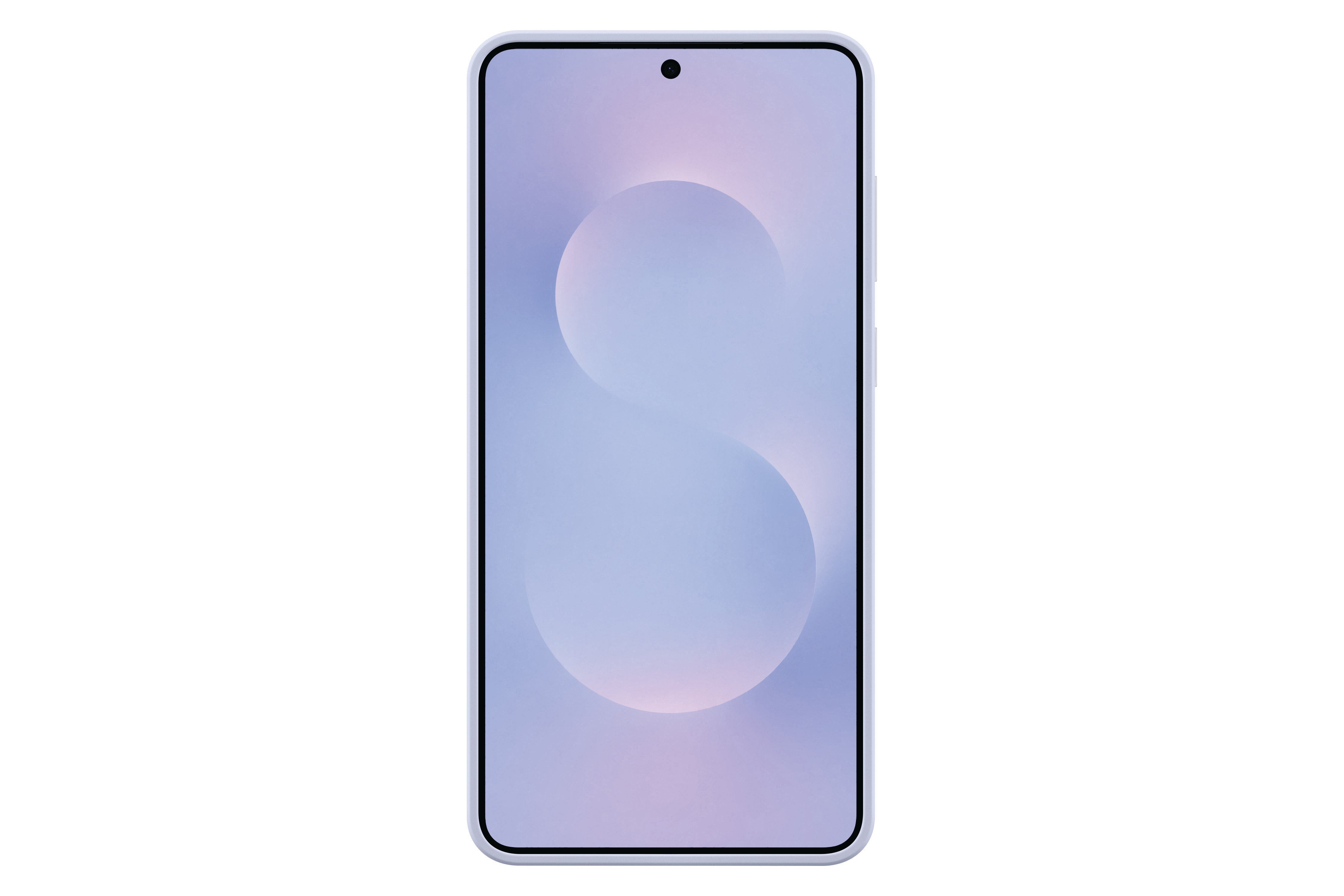 Ein hellviolettes Smartphone mit Farbverlauf auf weißem Hintergrund.
