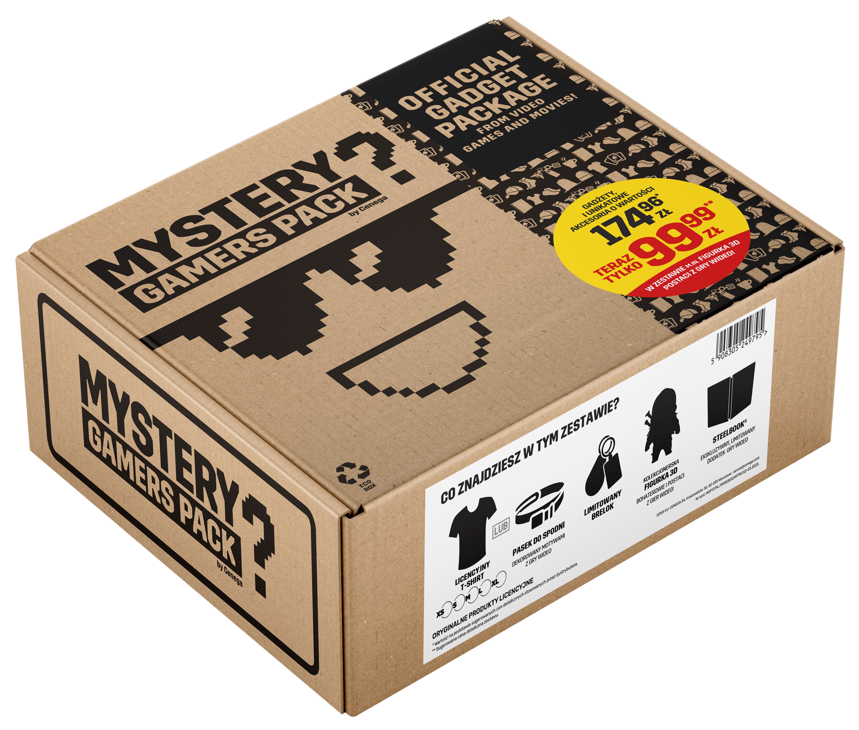 Kartom z 'Mystery Gamers Pack'. Zawiera koszulkę, smycz i akcesoria. Czarny.