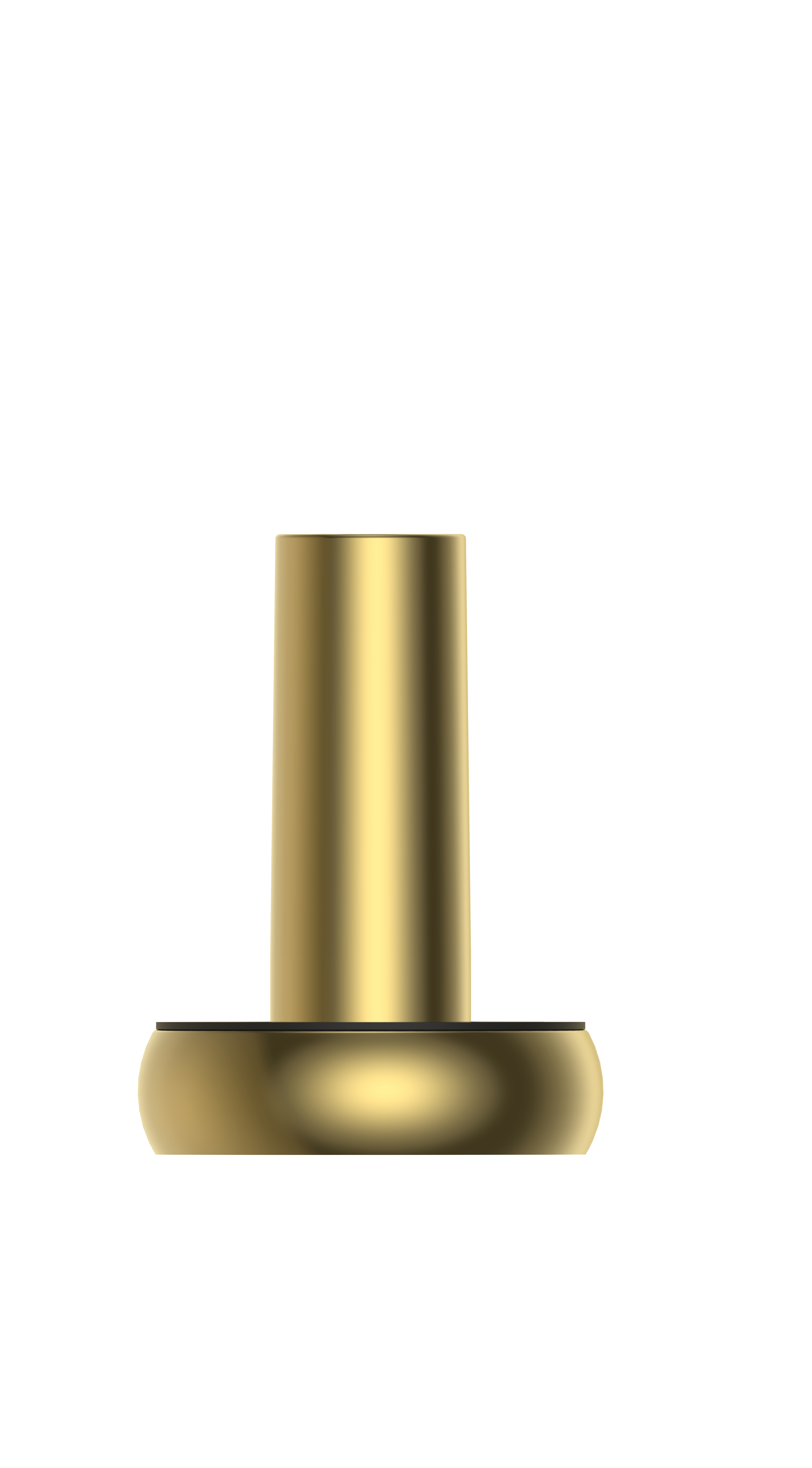 Ein goldenes Objekt, bestehend aus einem Sockel und einem Zylinder, beide goldfarben.