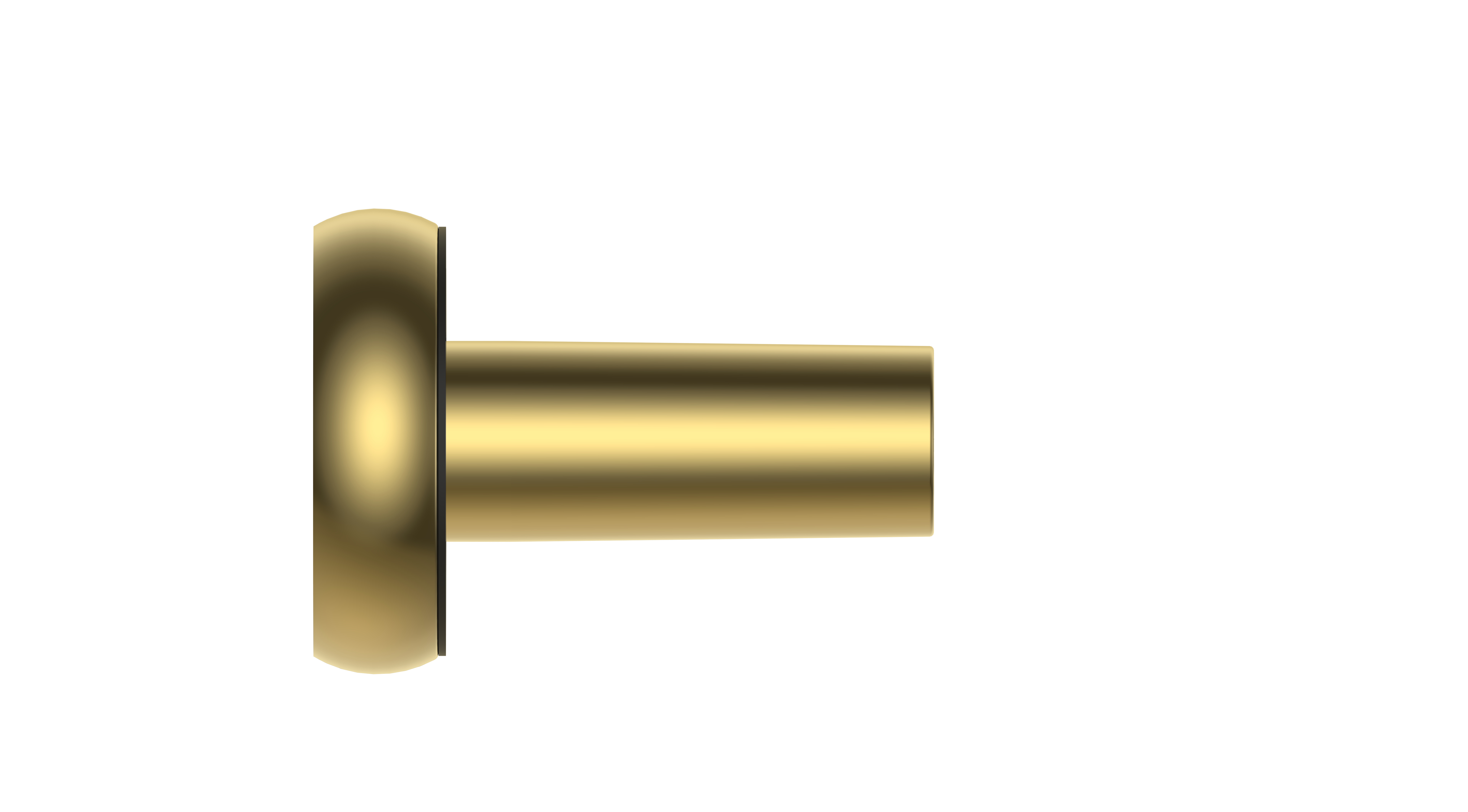 Goldfarbenes, rundes Objekt mit zylindrischer Verlängerung, auf weißem Hintergrund.