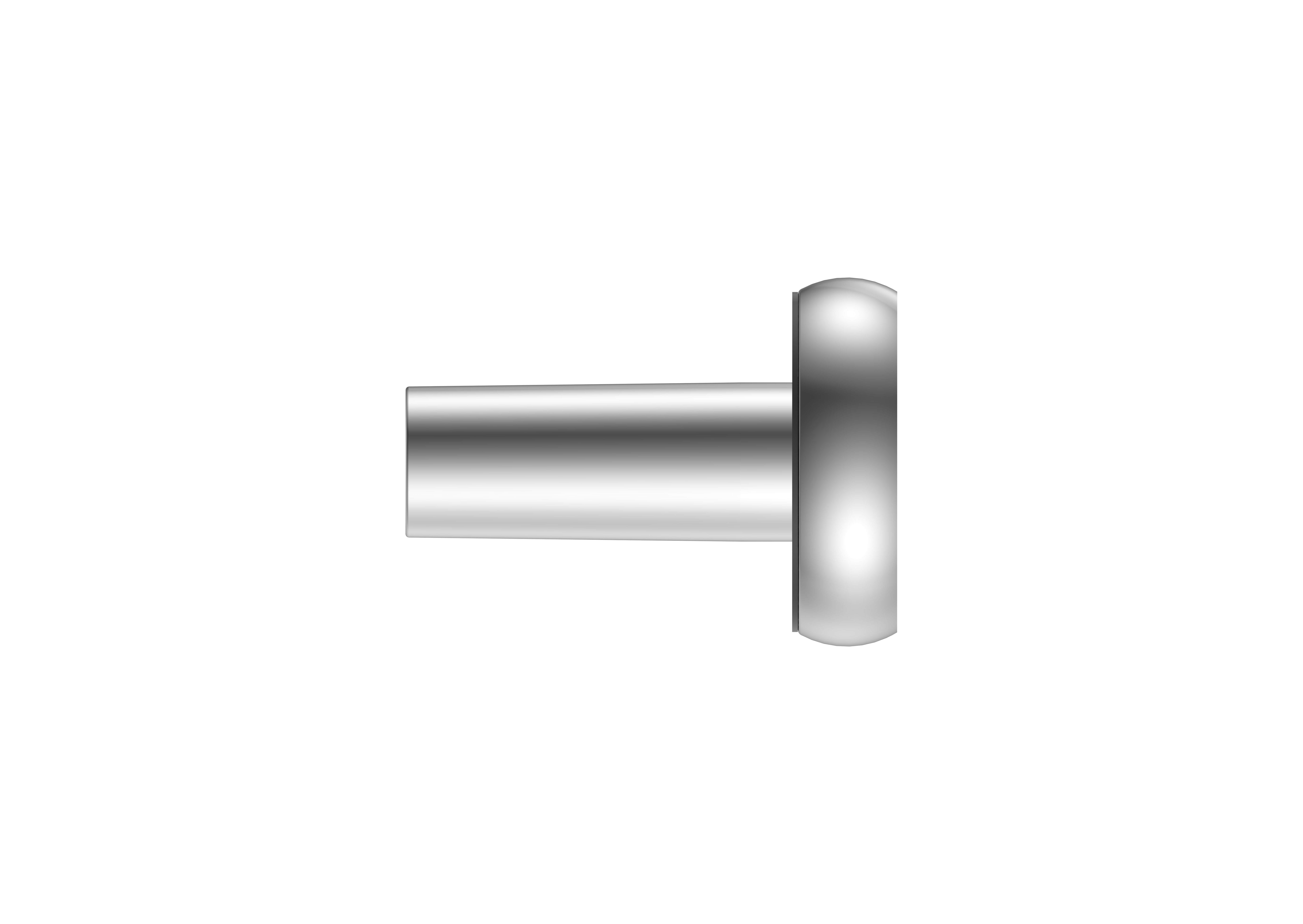 Ein metallisches, silberfarbenes, T-förmiges Objekt vor einem schlichten weißen Hintergrund.