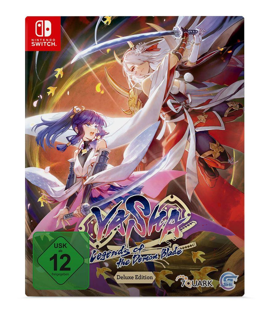 Ein Switch-Spielkoffer für Yasha: Legends of the Demon Blade. Zwei Anime-Charaktere sind auf dem Cover.