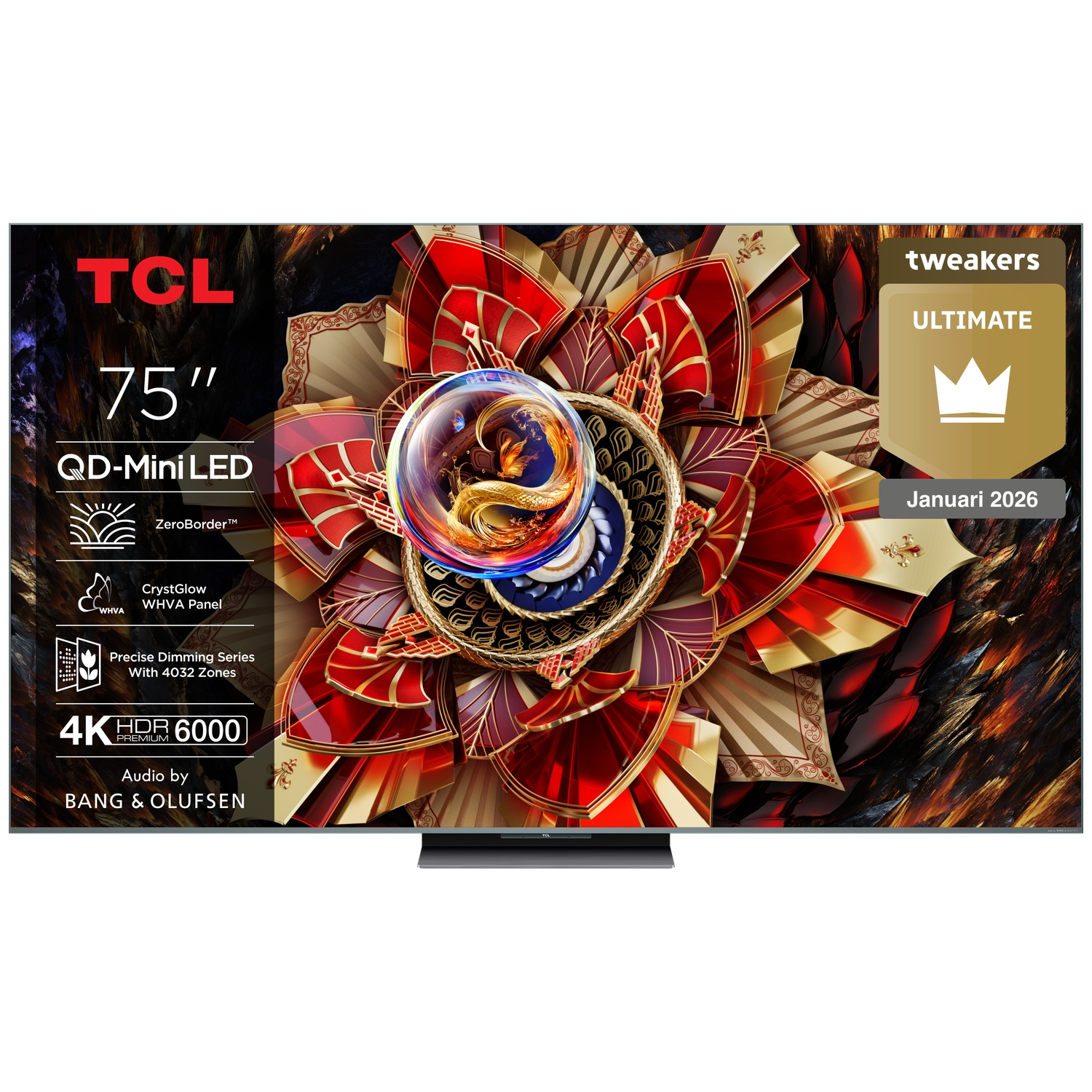 TV TCL 75" QD-Mini LED avec 4K HDR 6000, audio Bang & Olufsen.