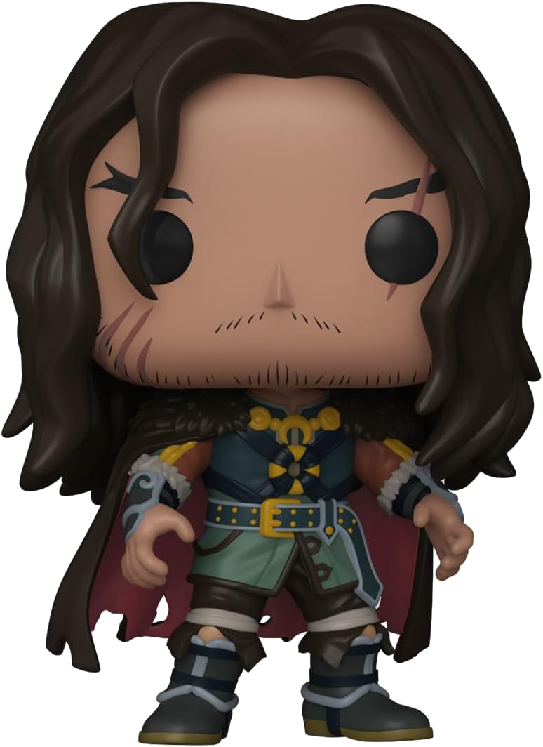 Figura Wulf Funko Pop. Cabello castaño, capa oscura, cicatrices en la cara y expresión decidida.