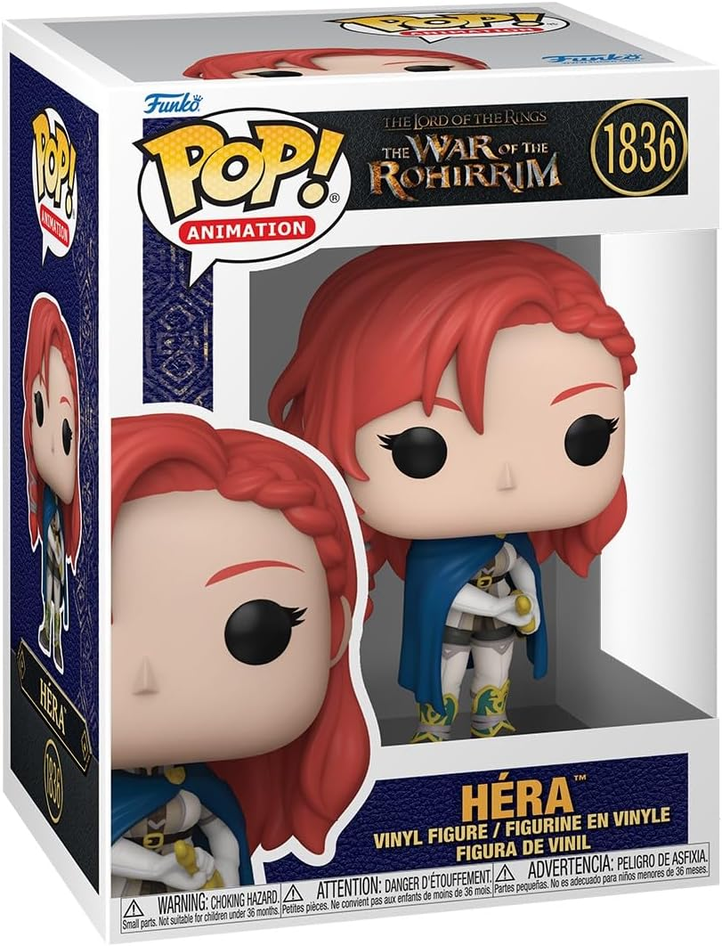 Figura Funko Pop de una mujer con cabello rojo y capa azul. Es de El Señor de los Anillos.