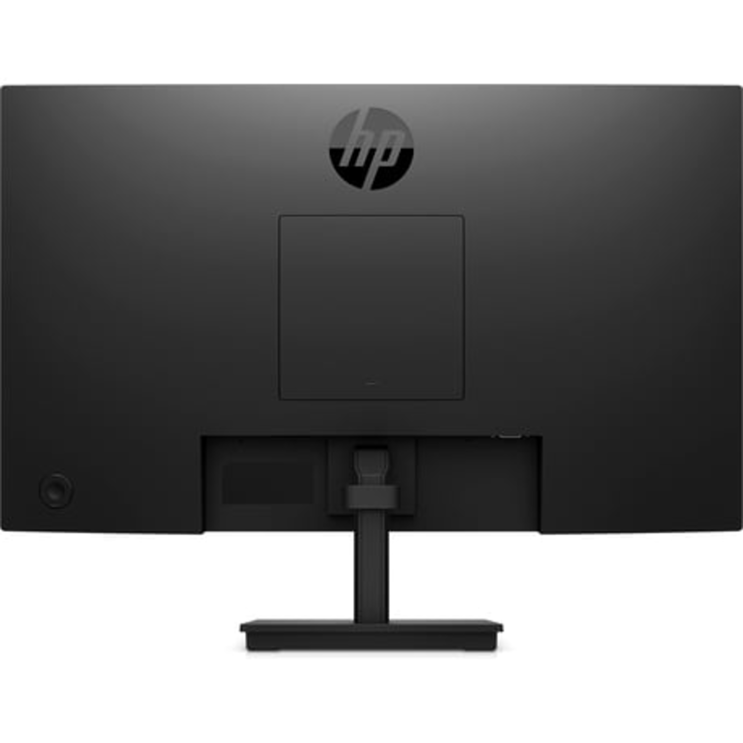 The monitor's back is black, with a stand and a logo.