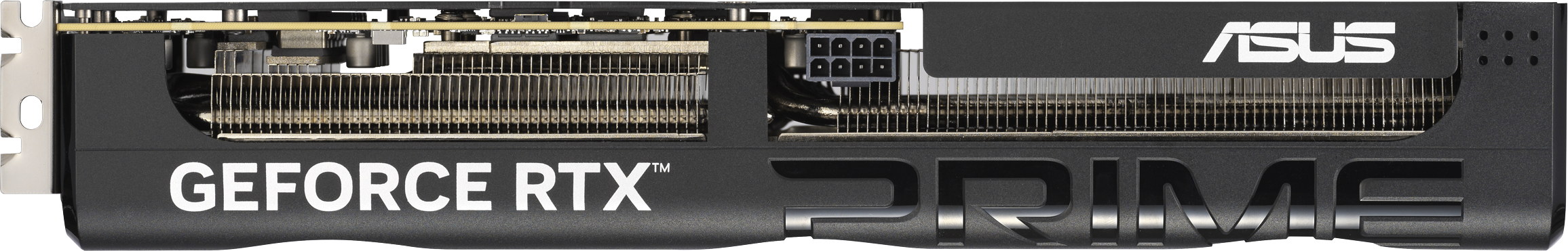 Carte graphique noire et grise. Étiquettes GeForce RTX et ASUS visibles.