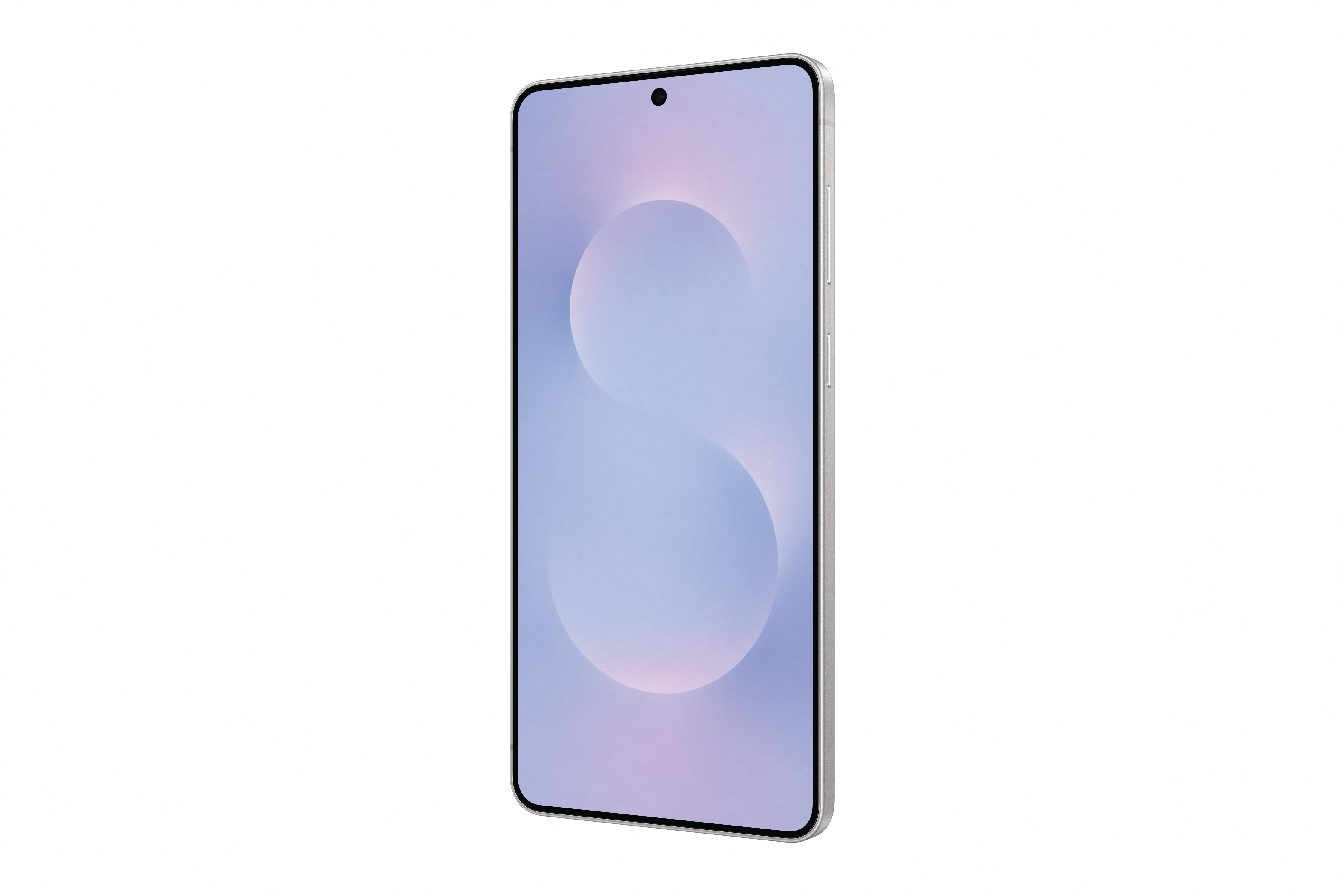 Smartphone mit Bildschirmdesign, abgewinkelt, auf weißem Hintergrund. Der Bildschirm zeigt ein Design.
