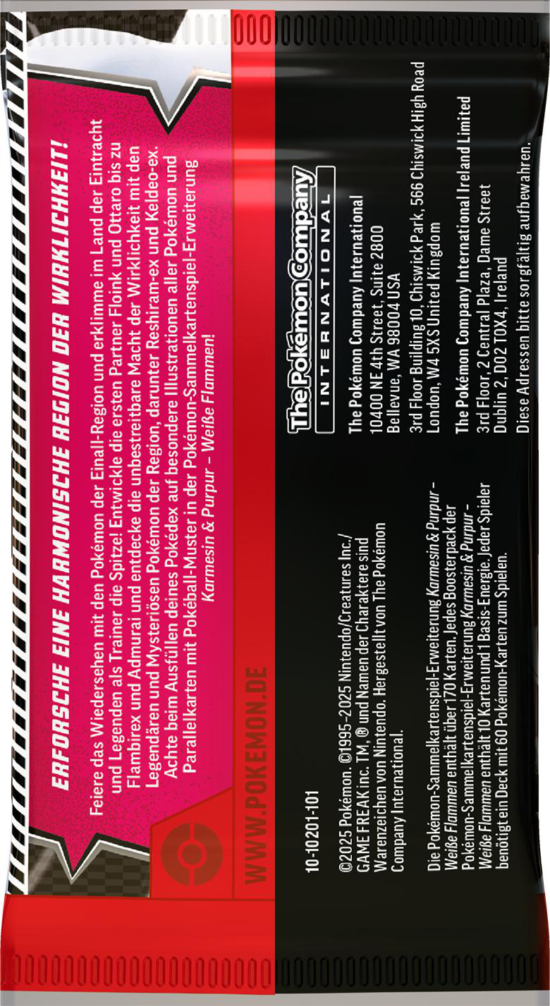 Die Rückseite einer Pokemon-Kartenpackung mit Text auf Deutsch und dem Pokemon-Logo.