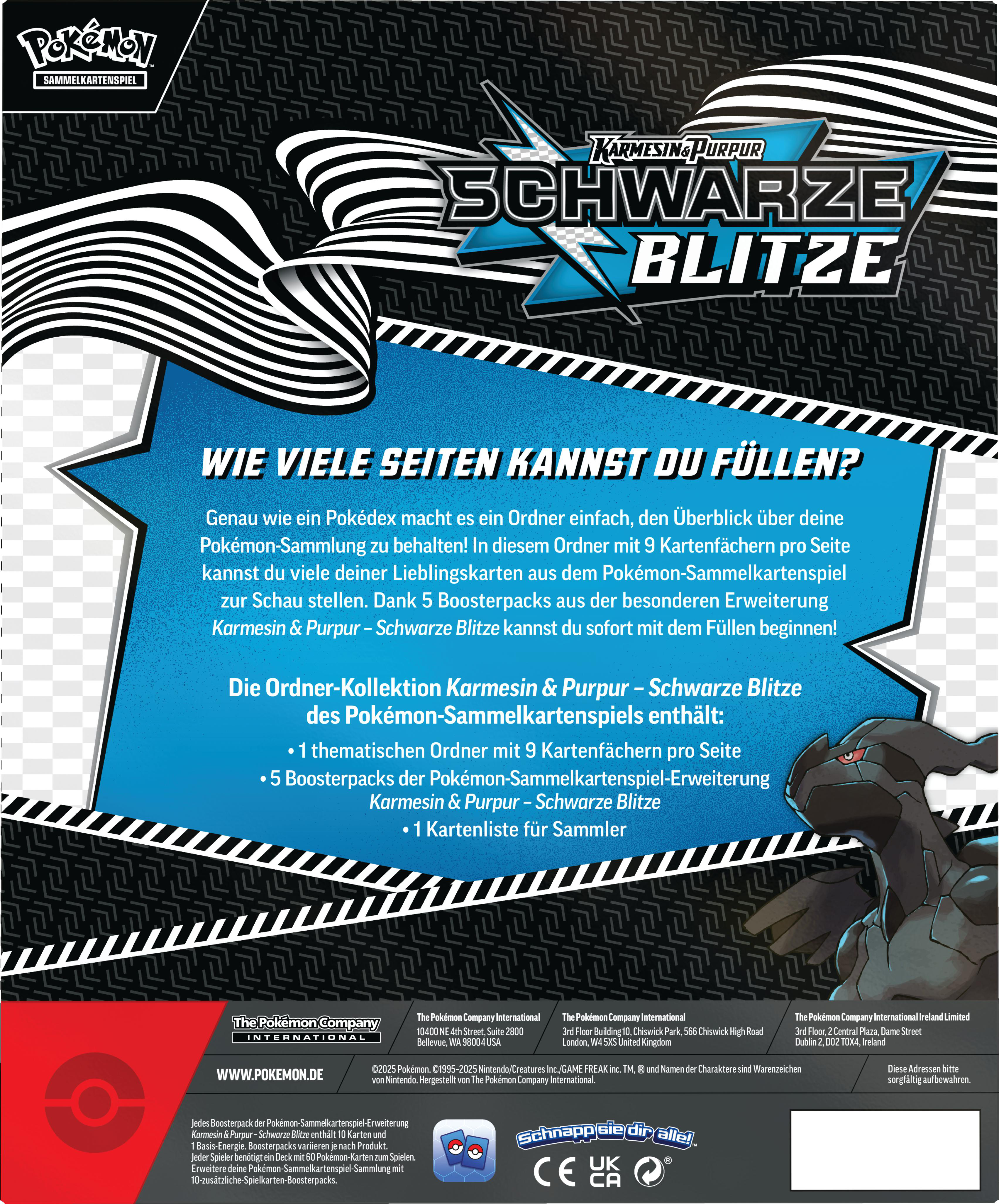 Rückseite einer Pokemon-Kartenset-Box mit deutschem Text, die Pokemon und Kartenpackungen zeigt.